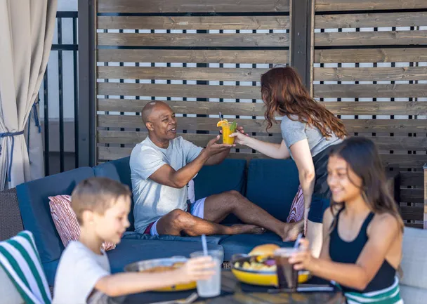 Family enjoying a private cabana