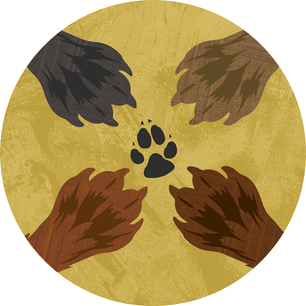 Graphic of wolf paws from different wolves putting paws together