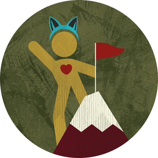 Graphic of pack member at top of a mountain